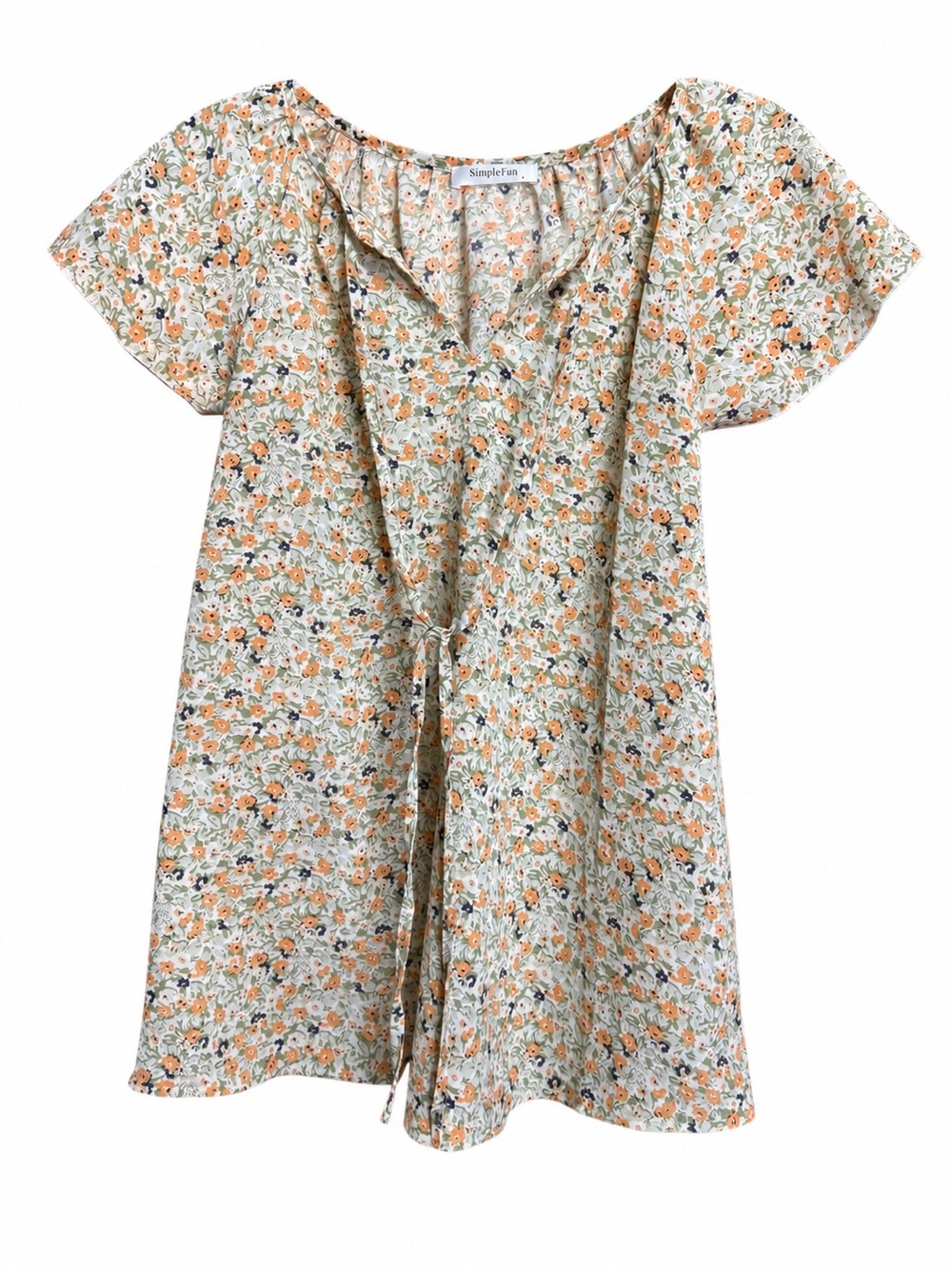 SimpleFun Floral Flutter Sleeve Blouse Size Small V-Neck Tie Front Boho Top
